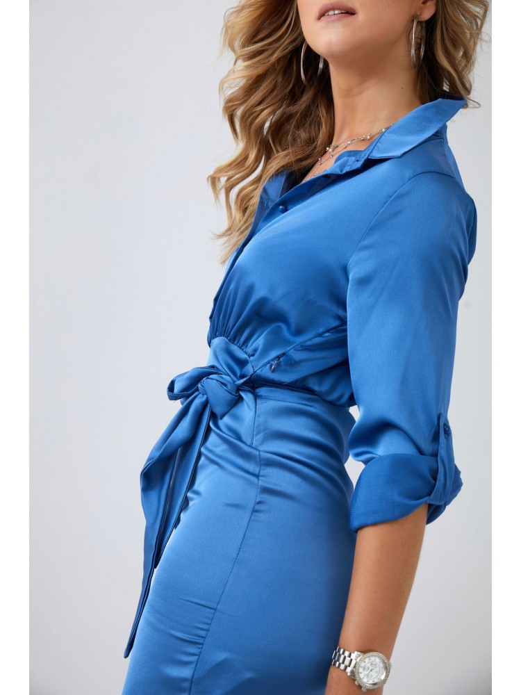 Modré košeľové šaty so zaväzovaním