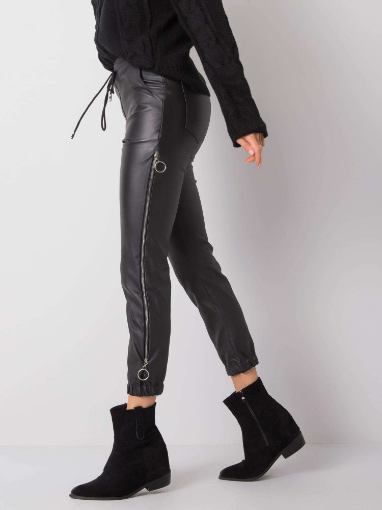 Koženkové nohavice so zipsami na bokoch